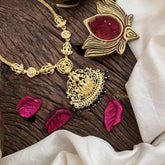 Vriksham South Indian White Stone Lakshmi Neckpiece-Green Bead-G18872